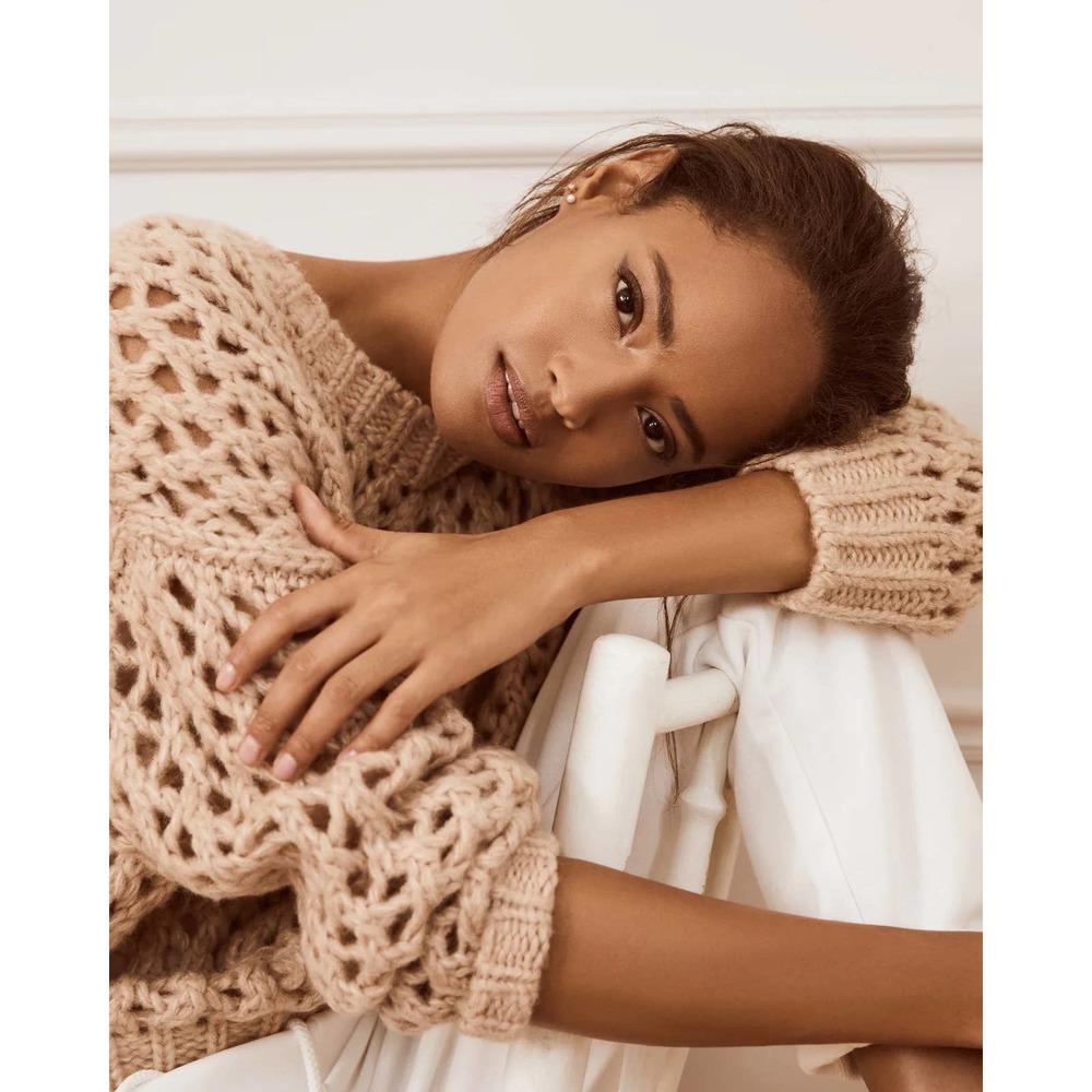 Reiss Natalie Chunky Open-Knit Oversized Sweater, Camel Beige, Sz S